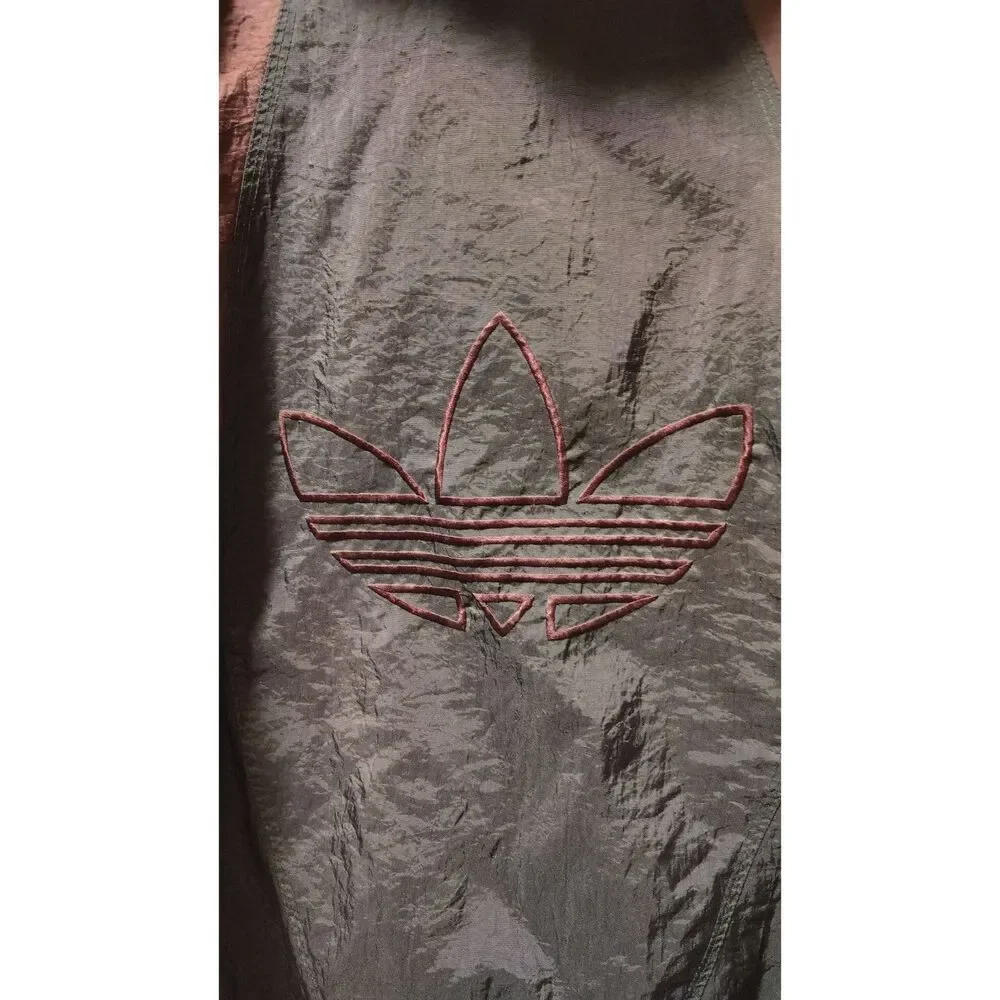 Vintage 90s Adidas Maroon and Black Color-Block Hooded Jacket Large